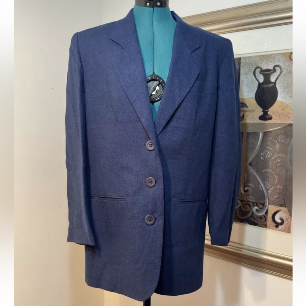 Compagnie Internationale Express Blue Linen Blend Lined Blazer Jacket Size Small